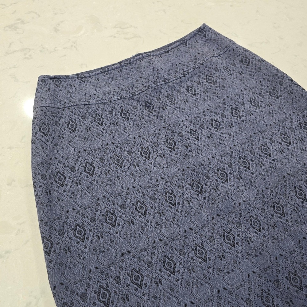 J. Jill Geometric Silk Blend Midi Skirt 6P Blue Black Petite Quiet Luxury